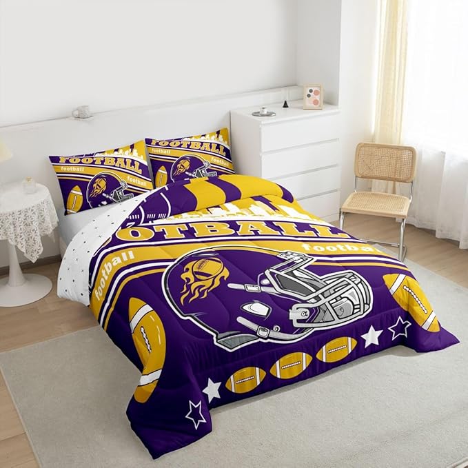 Feelyou Football Bedding Set Boys Girls King Size Women Men Football City Comforter Rugby Sports Duvet Quilt Bedroom Decor