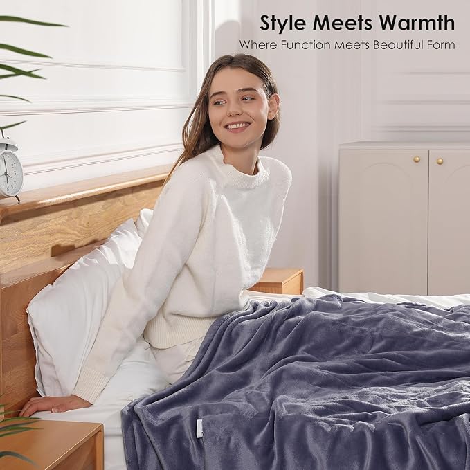 Queen Size Heated Blanket Electric Blanket 84''X90''-Ultra Soft Plush Premium Flannel, Double Controllers Heated Blanket with 5 Heat Settings & 10 Hours Auto-Off for Grandma Gifts(Lavender)