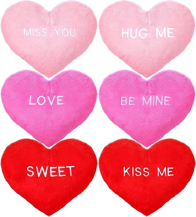 Novabright 6 Pcs Valentines Day Heart Pillows 12", Love Heart Shaped Pillow Plush Throw Pillow, Cute Pink Pillows for Gifts Valentines Day Living Room Bedroom Decor(Conversation)