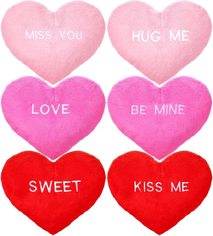 Novabright 6 Pcs Valentines Day Heart Pillows 12", Love Heart Shaped Pillow Plush Throw Pillow, Cute Pink Pillows for Gifts Valentines Day Living Room Bedroom Decor(Conversation)