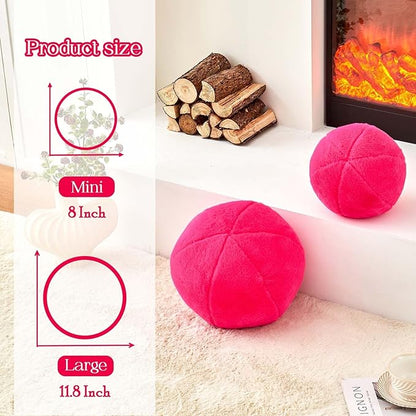 Uvvyui Hot Pink Ball Pillow, 11.8" Cute Round Throw Pillow Faux Rabbit Fur Room Decorative Throw Pillow, Ball Shaped Pillow Plush Cushion for Couch, Sofa, Bedroom