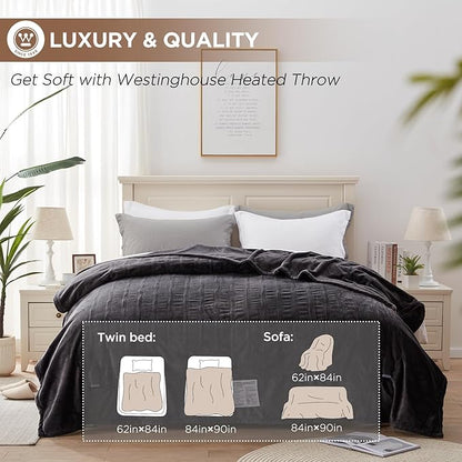 Westinghouse Full Size Electric Heating Blanket, 10 Levels, Auto Shut Off, Fast Heating, Machine Washable (72x84 Inches, Charcoal)