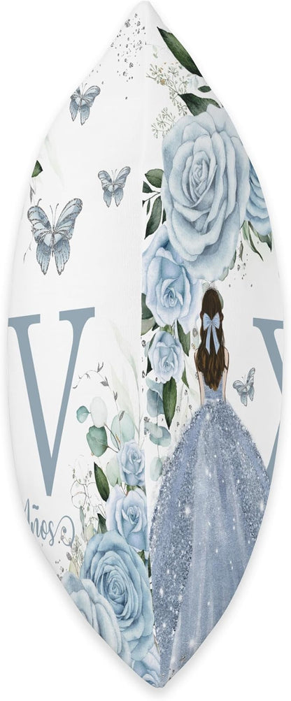 Baby Blue Floral Roses Princess Quinceañera Mis XV Años Throw Pillow