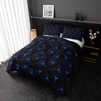 Geometric Blue Argyle Comforter Set,Triangle Honeycomb 3 PCS Bedding Set Twin Size for Teen Adult,Modern Quilt Set Geometry Decor,Microfiber Lightweight 1 Comforter 2 Pillowcases