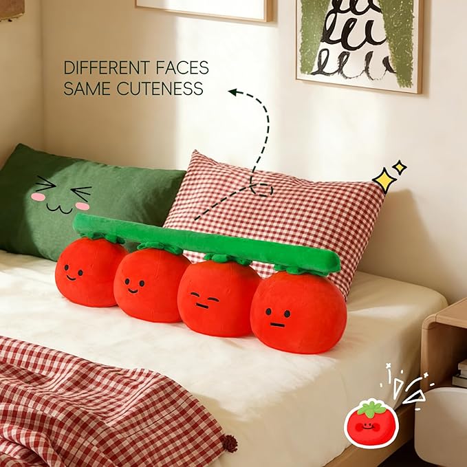 LANPU Cute Tomato Throw Pillow, Soft Plush Fruit Cushion, Kawaii Decorative Pillow for Couch Bed Sofa, Fun Plush Home Decor Gift for Couch and Bed