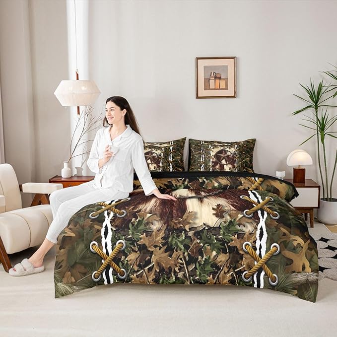 Erosebridal Cabin Queen Comforter Set with Sheets | Western Texas Star Cowhide 7-Piece Bedding Set Mens Camouflage Bed in a Bag, Woodland Animals Bed Sets,Camo Rustic Farmhouse Decor Camo Bed Set