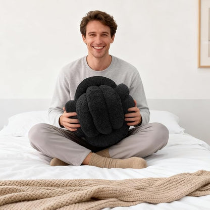 Knot Pillow Ball Plush - Decorative Throw Pillows for Bed Relieve Stress, Round Knot Cushion for Sofa Decor Pet Toy, Black 12 inch
