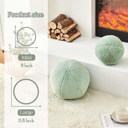 Uvvyui Sage Green Ball Pillow, 11.8" Cute Round Throw Pillow Faux Rabbit Fur Room Decorative Throw Pillow, Ball Shaped Pillow Plush Cushion for Couch, Sofa, Bedroom