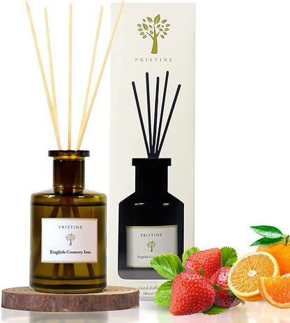 PRISTINE English Country Inn Reed Diffuser for Home | Fresh Blend of Strawberry, Vanilla, Musk Reed Diffuser Set, Oil & Reed Diffuser Sticks | Home & Office Decor | Fragrance