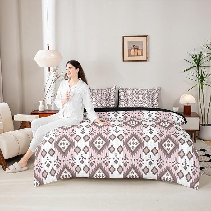 Erosebridal 7 Pcs Country Western Bedding Set Twin Native Aztec Southwestern Comforter Set Boho Exotic Bed in A Bag for Kids Girls Women Bohemian Mexican Diamond Quilt with Flat Fitted Sheet