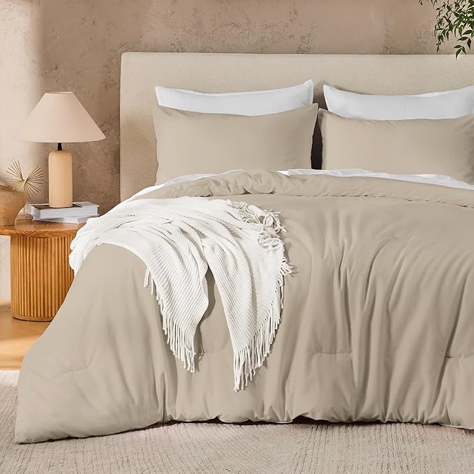 Andency Twin Size Comforter Set for Boys Girls, Oatmeal Wheat Solid Boho Bedding Set 2 Pieces for Kids Teens, Soft Fluffy Lightweight Bed Set for All Season (66x90In Comforter & 1 Pillowcase)