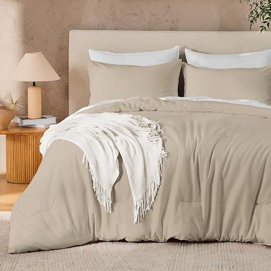 Andency Oatmeal California King Size Comforter Set, Wheat Boho Chic Solid Bedding Comforter Set 3 Pieces, Classic Soft Fluffy Bed Set for All Season