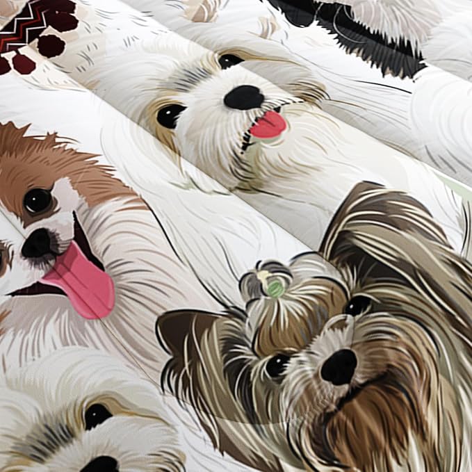 Cartoon Dog Comforter Set Queen，Cute Dog Bedding Set for Kids Teens and Adults Soft Microfiber All Season(1 Comforter & 2 Pillowcases)