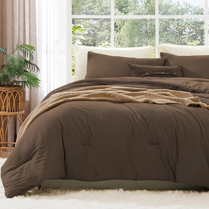 WRENSONGE Queen Comforter Set - 3 Pieces Prewashed Chocolate Brown Comforter Soft Lightweight for All Seasons,Down Alternative Comforters Queen Size with 2 Pillow Shams