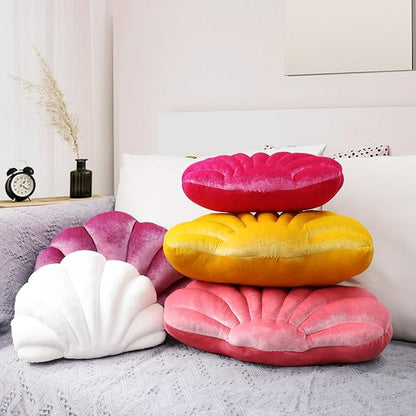 Yi-gog Seashell Pillow Sea Shaped Decorative Princess Throw Pillow 3D Velvet Soft Ocean Cute Throw Pillows for Bed Couch Chair Sofa Room 13.4 X 9.8 inch