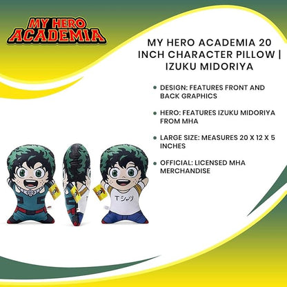 Official My Hero Academia Character Pillow For Adults- 20-Inch Izuku Midoriya Doll Body Replica - Gift for Friends, Family, and Fans - Bed, Couch, Room- Soft Throw Cushion - Licensed Merchandise