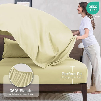 HEVUMYI Cream Yellow Twin-XL Comforter Set - 5-Piece All Season Bed in a Bag Twin-XL, Ultra Soft Bedding Set with Comforter, Flat Sheet, Fitted Sheet, Pillowcases, Pillow Shams