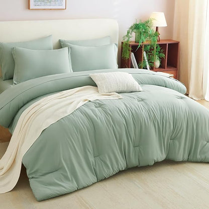 CozyLux Twin XL Comforter Set Sage Green, 5 Pieces Bed in a Bag Twin Extra Long Comforter Set with Sheets, 5PC Bedding Sets with Down Alternative Comforter, Sheets, Pillowcase & Sham for All Seasons