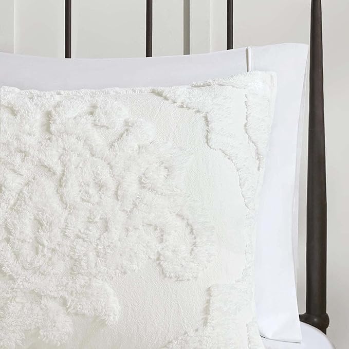 Madison Park Tufted Chenille Cotton Comforter, All Season Bedding Set, Matching Shams, Viola, Damask Off White King/Cal King(104"x92") 3 Piece