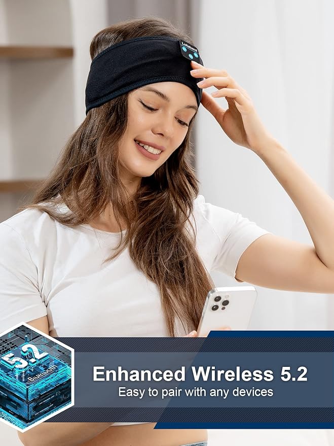 Lullaband Bluetooth Headband, Sleep Headphones for Side Sleepers, Sleeping Headphones Comfortable Headband with Thin Speaker Microphone Handsfree Gift