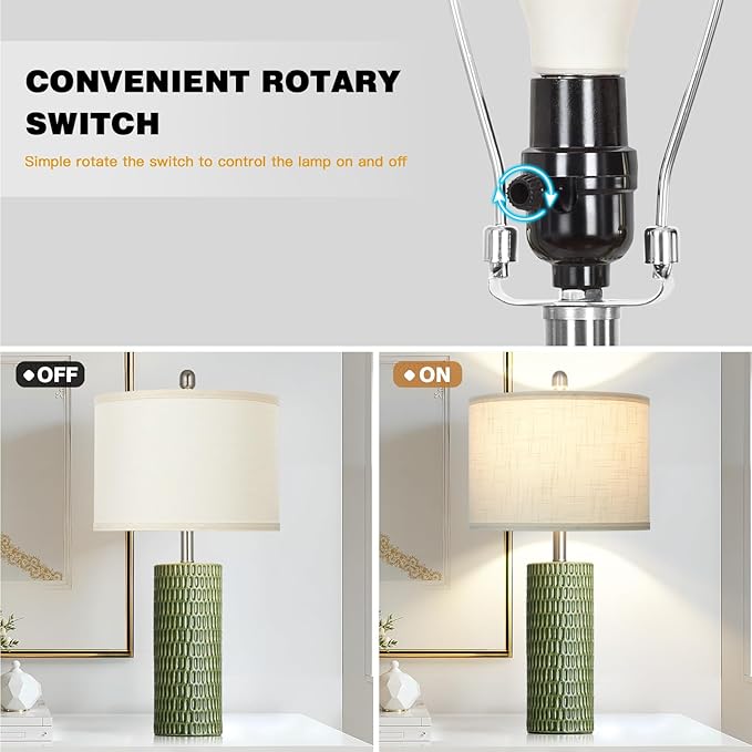 Modern Ceramic Table Lamps for Night Stands - Bedside Lamps Set of 2 for Nightstand, 27" Green Elegant Bedroom Lamp for Night Stand Desk Side End Table Home Decor(2 Bulbs Included)