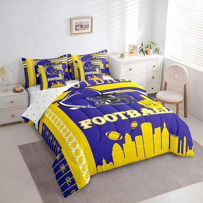Feelyou Football 7 Pieces Comforter Sets Rugby Sports Bedding Set Queen Size Sports Theme Bed in a Bag with Comforter, Sheets, Pillowcases & Cushion Cover