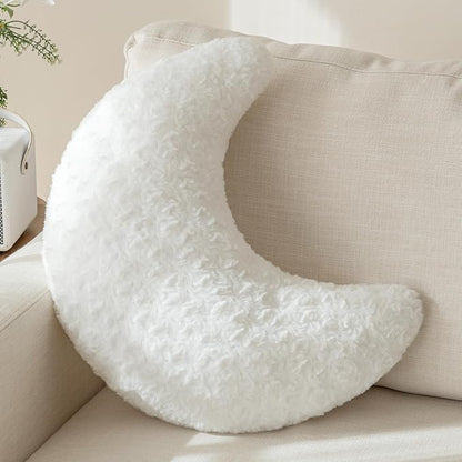 Moon Pillow, Decorative Throw Pillow with Soft Plush for Couch Bed, Cozy Moon Decorative Pillows for Bedroom Living Room, Home Décor Comfort Gift (White, 19.6 Inches)