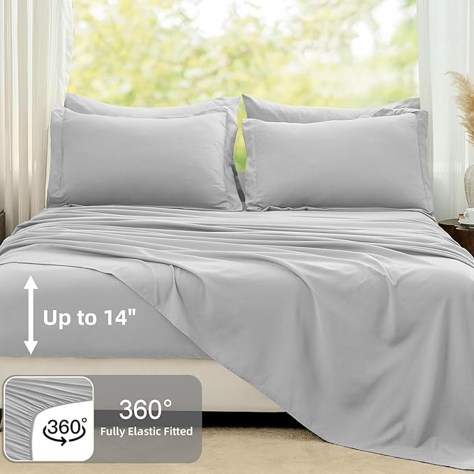 FUANNA Queen Comforter Set Light Grey, 7 Pieces Soft Bedding Sets Queen Size, All Season Lightweight Bed in a Bag with Comforter, Flat Sheet, Fitted Sheet, Pillowcases & Shams