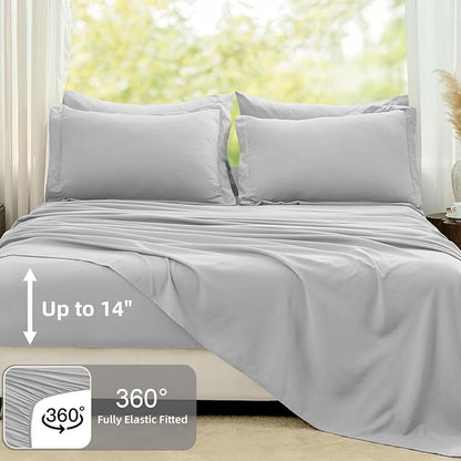 FUANNA Queen Comforter Set Light Grey, 7 Pieces Soft Bedding Sets Queen Size, All Season Lightweight Bed in a Bag with Comforter, Flat Sheet, Fitted Sheet, Pillowcases & Shams