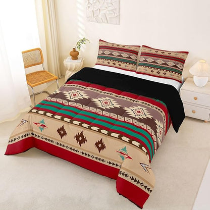 Erosebridal Western Quilt Vintage Geometric Bedding Set,Boho Western Comforter Set Full Duvet Insert,Rustic Home Decor Rustic Farmhouse Bedroom,Aztec Bedding Full Native American Decor Red Brown