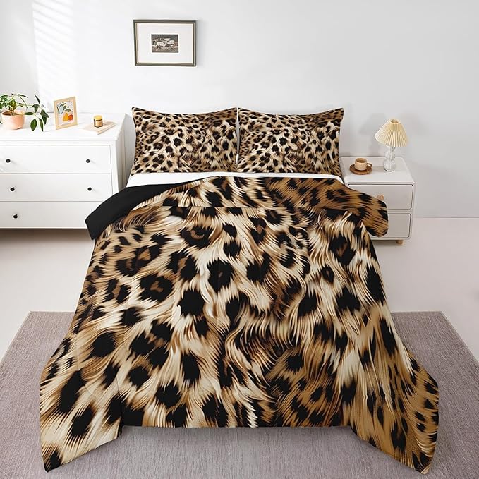 Feelyou Leopard Print Comforter Set - Cheetah Print Bedding Set for Kids - 1 Comforter Set with 2 Pillowcases - Full Size