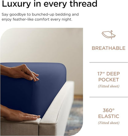 Threadmill Supima Cotton Sheets Queen, 1000 Thread Count Queen Sheets for Queen Mattresses, 4 Piece Luxury Bed Sheets, Sateen Weave Hotel Quality Sheet with Elasticized Deep Pocket, Folkstone Blue