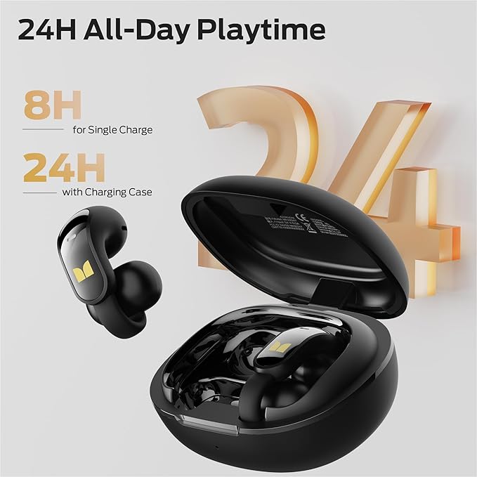Monster Open Ear AC228 Wireless Headphones, Clip-On Earbuds, Adaptive Comfort, Immersive Audio, Bluetooth 6.0 Open Ear Earphones, 30H Playtime, IPX5 Water Resistant, Black.