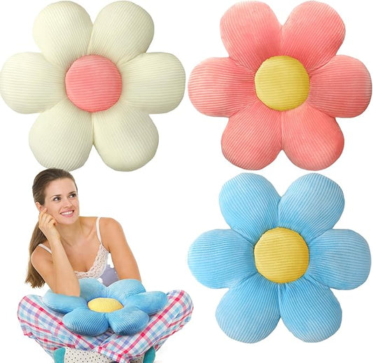 Sratte 3 Pcs Flower Pillows Flower Shaped Throw Pillows Cute Daisy Plush Pillow Decorative Floor Pillow Seat Cushion for Bedroom Home Sofa Chair Couch Decor(Multicolored,20")