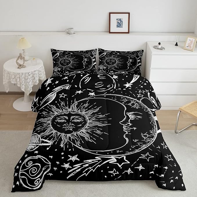 Feelyou Sun and Moon Bedding Set Full Size Bohemian Style Comforter Set for Kids Boys Girls Galaxy Comforter Cosmic Celestial Quilt Set 1 Comforter Set with 2 Pillowcases