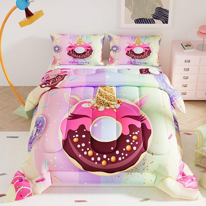 Pink Unicorn Comforter Set, 3D Pattern for Kids Teens Adults,Decorative Bedding Comforter Sets with 2 Pillow Shams, Twin Size