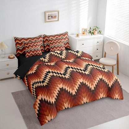 Erosebridal 7 Piece Aztec Native Bedding Set Full Exotic Brown Western Comforter Set Tribal Geometric Southwestern Bed in A Bag for Kids Boys Men Vintage Bohemian Stripes Quilt with Flat Fitted Sheet