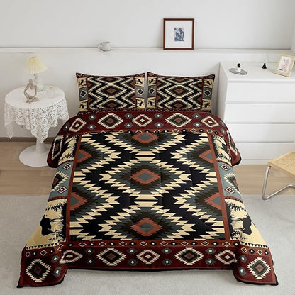 Erosebridal Buffalo Southwest Rustic Twin Comforter Set,Country Farmhouse Aztec Bedding Set for Teens Adult,Tribal Deer Comforter Wildlife Hunting Theme Duvet Insert Western Cabin Decor,2 Piece