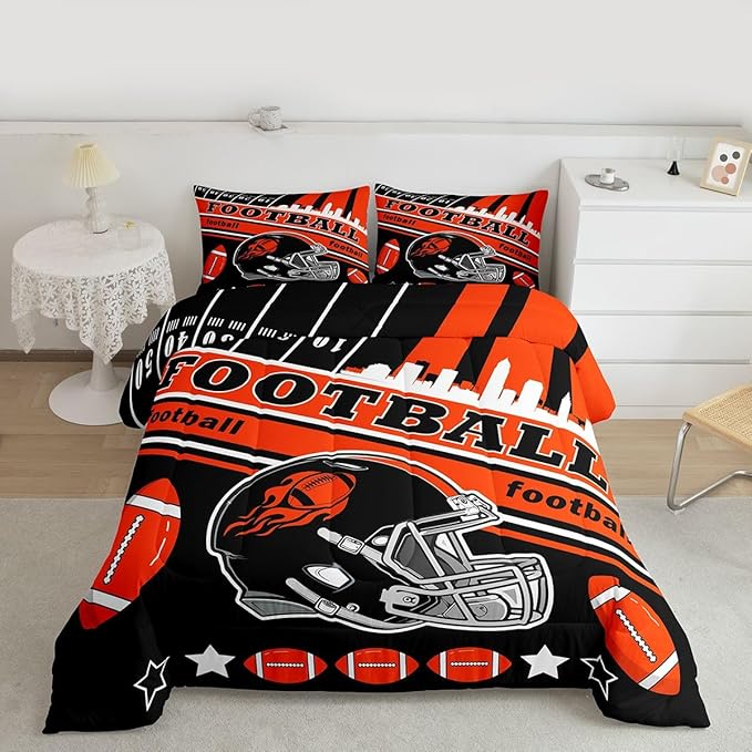 Feelyou Football Bedding Set Boys Girls Toddler Size Women Men Rugby Sports Comforter Set Football City Duvet Quilt Bedroom Decor
