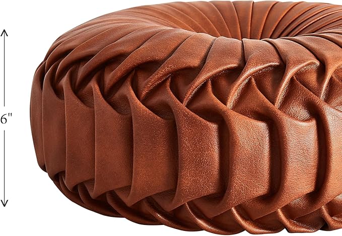EUCIOR Brown Round Leather Pillow,Circle Pillow,Handmade Round Throw Pillow,Smooth Faux Leather Decorative Pillows for Home Decor Bedroom Living Room Couch Bed,Diameter 15"