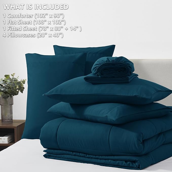 CozyLux King Size Comforter Set Lyons Blue, 7 Pieces Bed in a Bag, Blue Comforter King Size, All Season Bedding Sets with Stitch Quilted Comforter, Flat Sheet, Fitted Sheet, Pillowcases