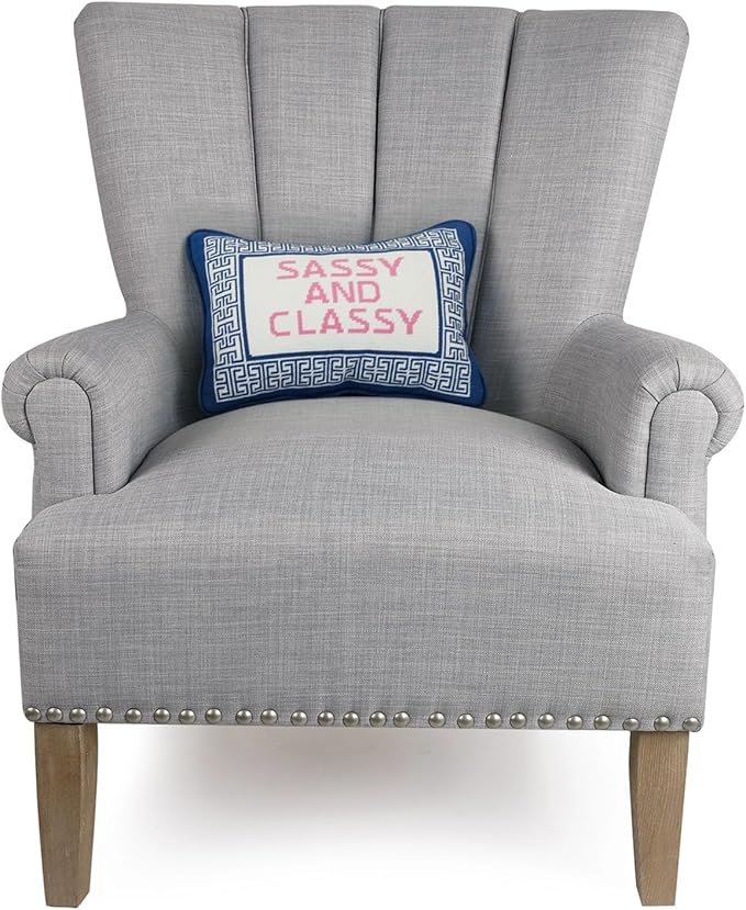 Peking Handicraft Sassy and Classy 14" x 10" Embroidered Needlepoint Throw Pillow, Blue/White/Pink