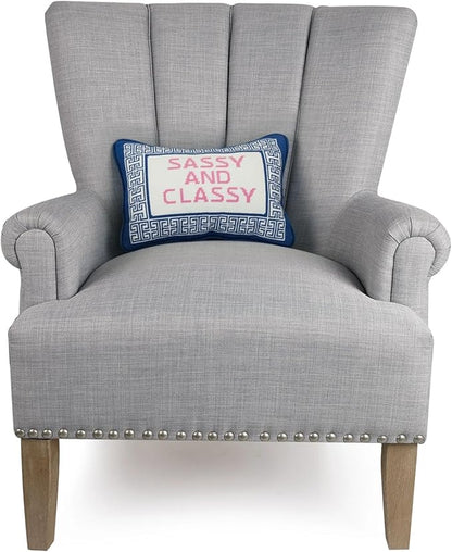 Peking Handicraft Sassy and Classy 14" x 10" Embroidered Needlepoint Throw Pillow, Blue/White/Pink