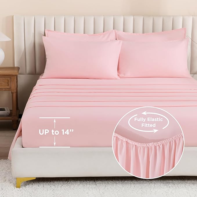 Litanika Full Size Comforter Sets Pink - 7 Pieces Bed in a Bag Full Bedding Comforter Sets, Solid Lightweight Bed Set with Comforter, Sheets, Pillowcases & Shams