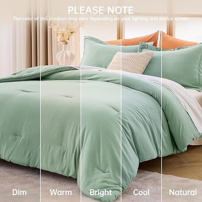 MUXHOMO Queen Comforter Set, All Season Ultra Soft Down Alternative Bedding - 3 Piece Lightweight Bed Set Includes 1 Comforter (90"x90") and 2 Pillow Shams (20"x26"), Sage Green