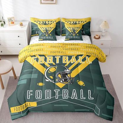 Feelyou Football 7 Pieces Comforter Sets Queen Size Bedding Set for All Season Rugby Sports Football City Bed in a Bag with Comforter, Sheets, Pillowcases & Cushion Cover