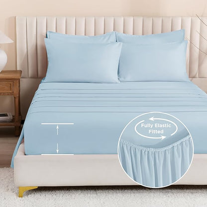 Litanika Comforter Full Size Set Light Blue - 7 Pieces Bed in a Bag Full Bedding Comforter Sets, Plain Lightweight Bed Set with Comforter, Sheets, Pillowcases & Shams