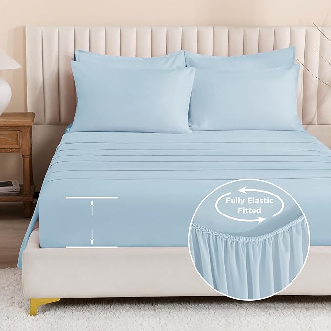 Litanika Twin/Twin XL Size Comforter Sets Grey Light Blue - 5 Pieces Bed in a Bag Twin/Twin XL Bedding Comforter Sets, Solid Lightweight Bed Set with Comforter, Sheets, Pillowcase & Sham