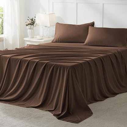Anluoer Queen Comforter Set 7 Piece, Brown Bed in a Bag with Comforters, Pillow Shams, Pillowcases, Flat Sheet, Fitted Sheet