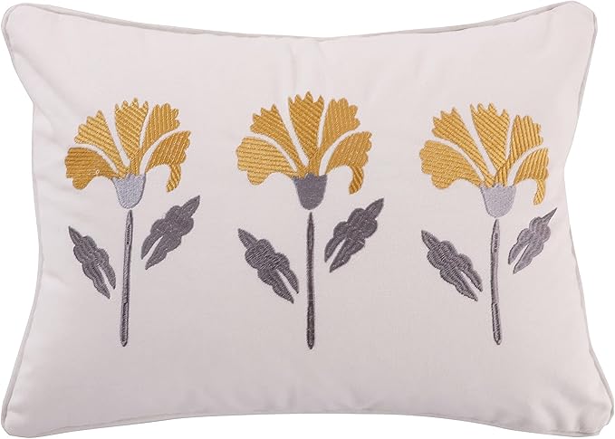 Levtex Home - St. Claire - Decorative Pillow (14 x 18in.) - Embroidered Flowers - White, Yellow, Grey